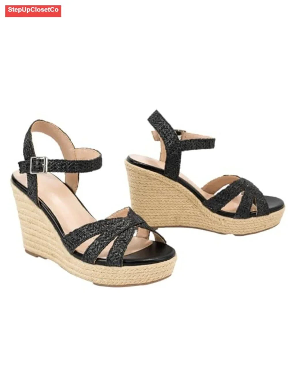 Raffia Woven Wedge Platform Sandals Espadrilles Open Toe Ankle Strap